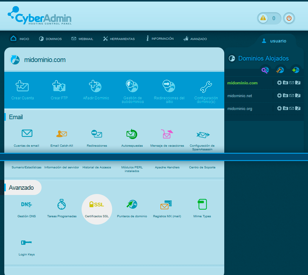 Acceda a Avanzado > Certificados SSL