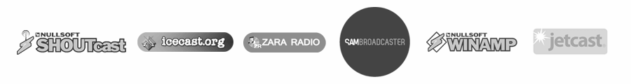 ShoutCast, ICECast, Zara Radio, Sam Broadcaster, Winamp y JetCast Software de Emisión Compatible